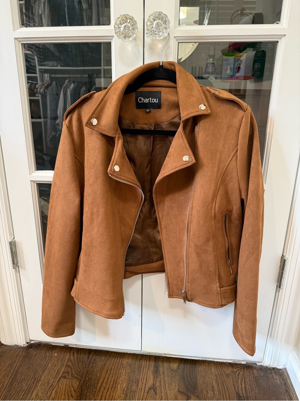 Chartou Women's Cognac Suede Moto Jacket